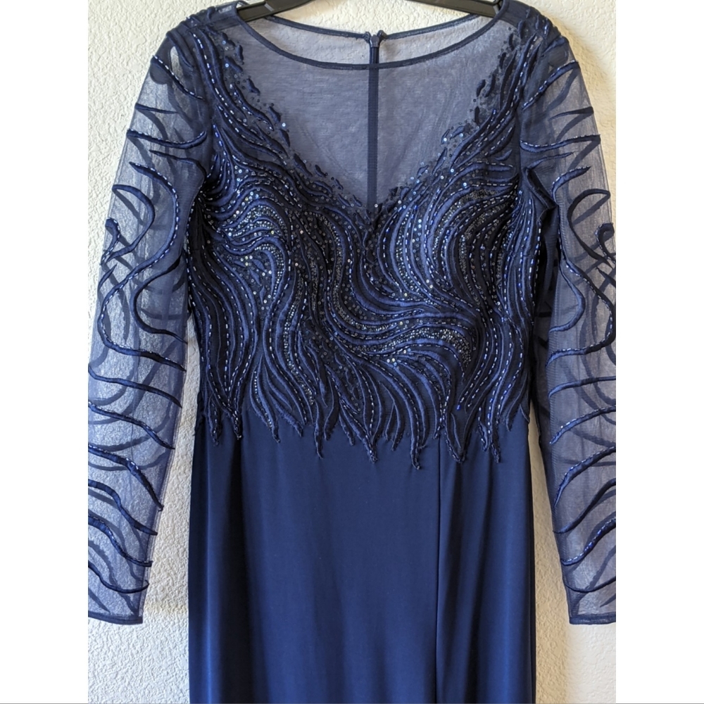 Basix black label navy embellished illusion gown - Picture 3 of 13